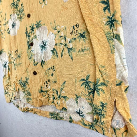 Vintage BIG DOG Mens M Orange Yellow Hawaiian Short Sleeve Button Casual Shirt - Picture 6 of 10